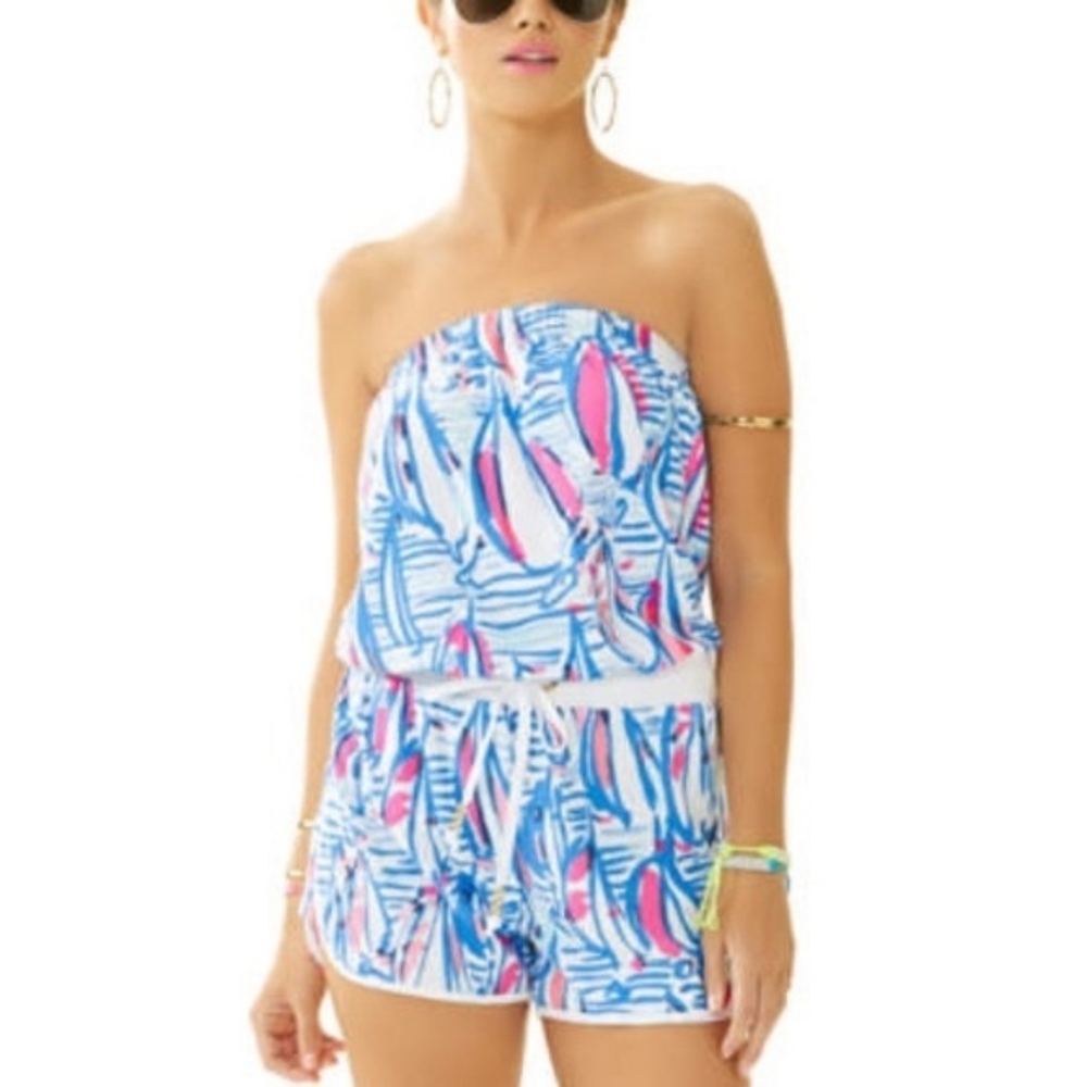 {Lilly Pulitzer} Dixon Romper In Red Right Return Print